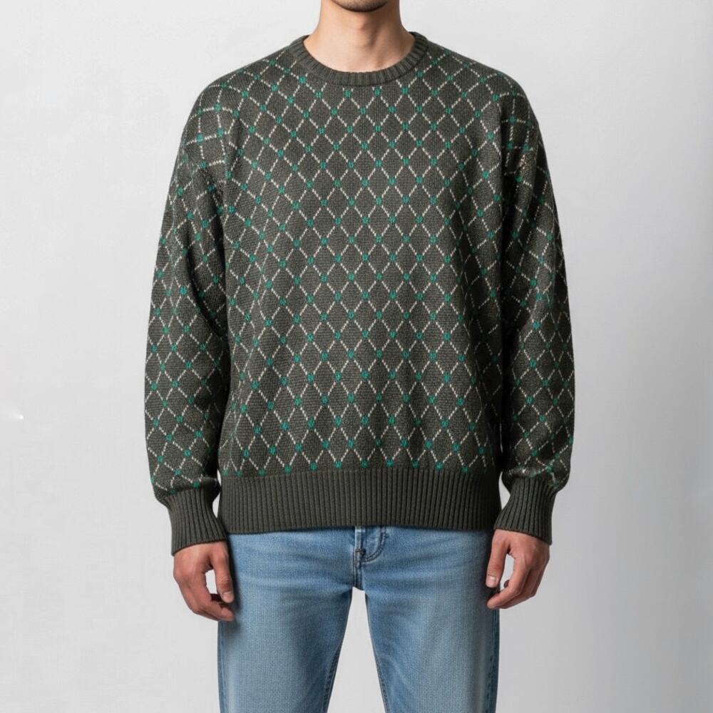 Grunge 90s Wool Blend Geometric Retro Sweater Streetwear Minimalist Crewneck L